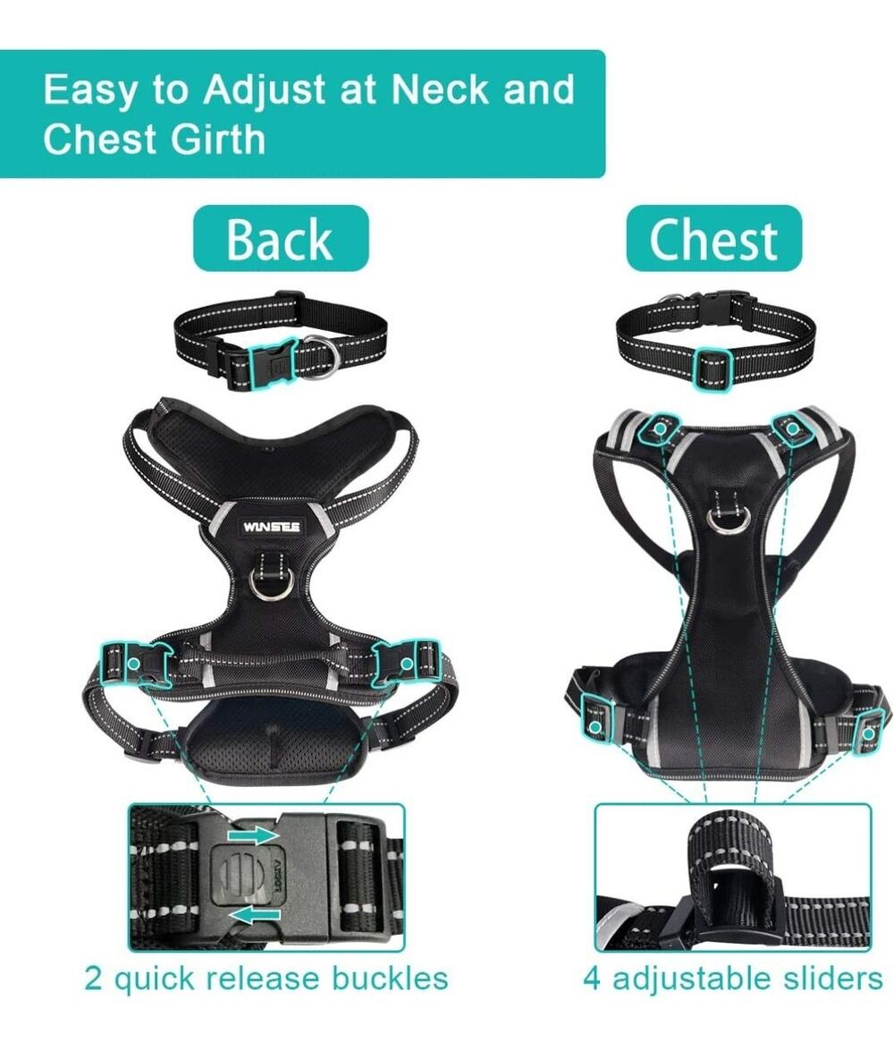 WINSEE Dog No Pull Harness with Dog Collar | Adjustable Reflective Outdoor Vest